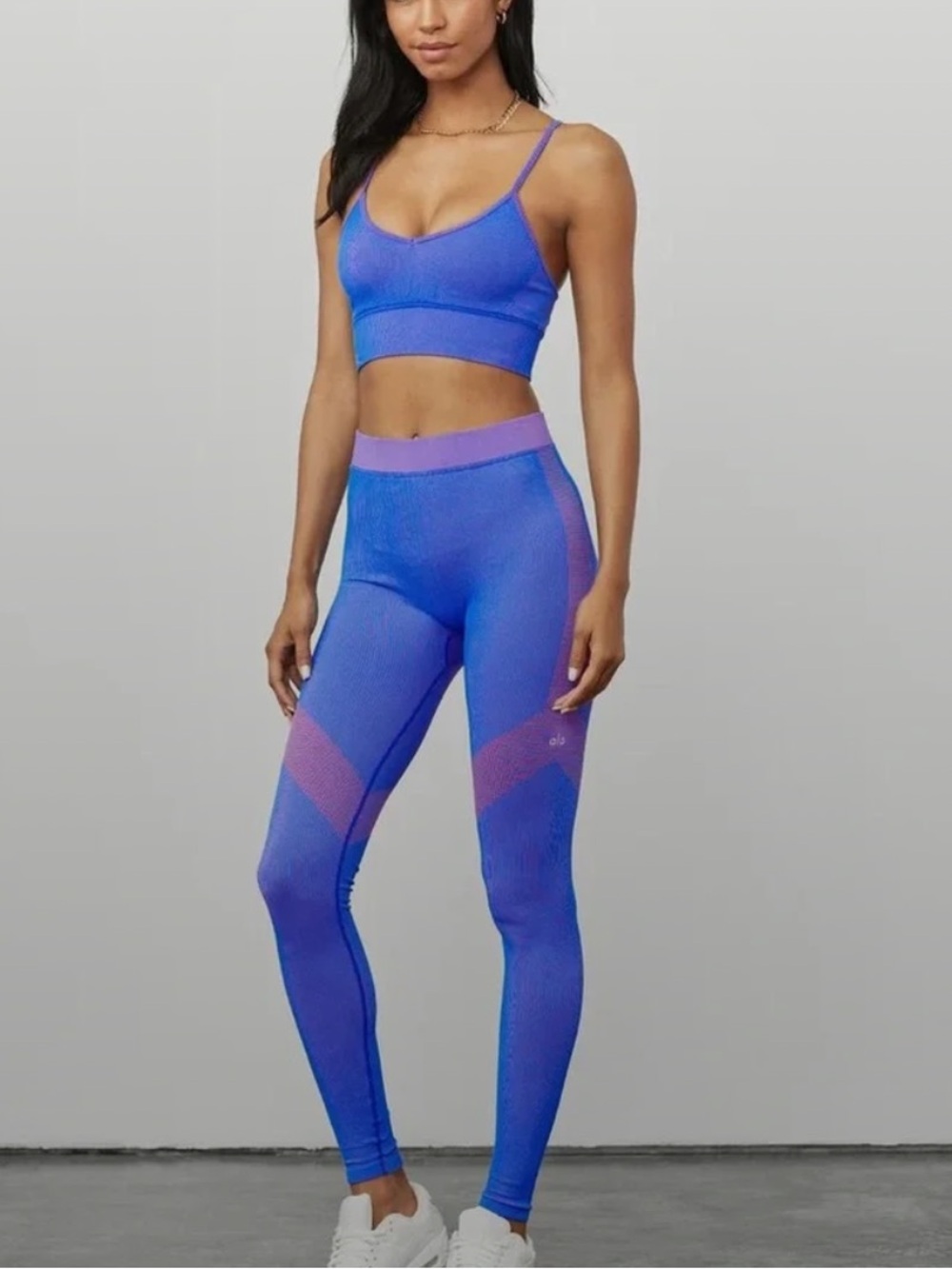 ALO Yoga Blue & Purple Seamless Sport Top and Leggings Set